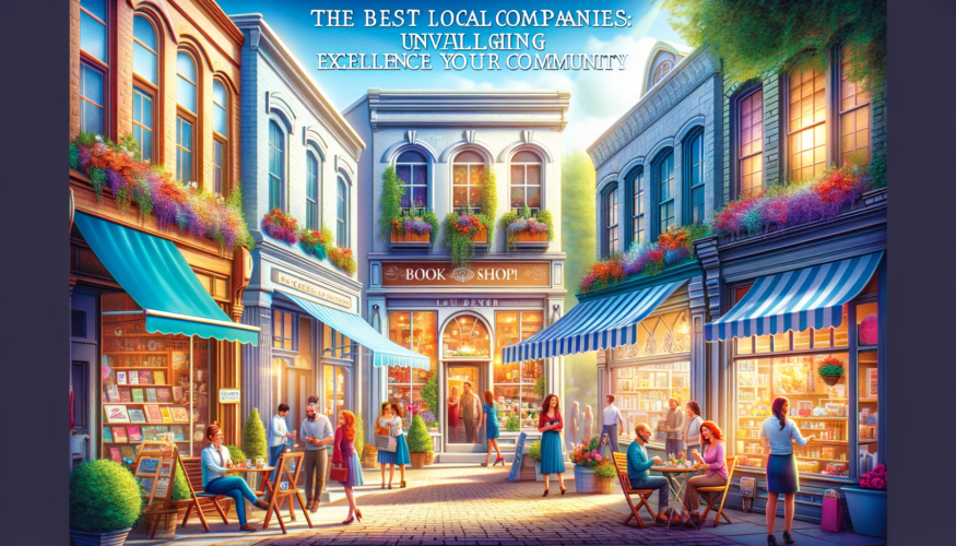 A bustling street scene with diverse local businesses, including a cafe, bookshop, and flower shop, and people of different ages engaging in the community.